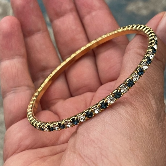 Sapphire blue & white rhinestone gold bracelet - Picture 3 of 7